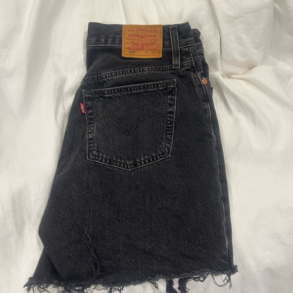 Levi's Washed Black Denim Skirt with Raw Hem
